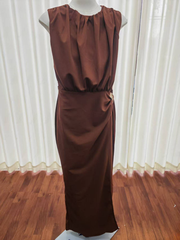 TWOTWINSTYLE Sleeveles Patchwork Metal Decoration Chic Dress