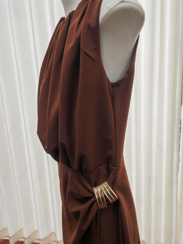 TWOTWINSTYLE Sleeveles Patchwork Metal Decoration Chic Dress