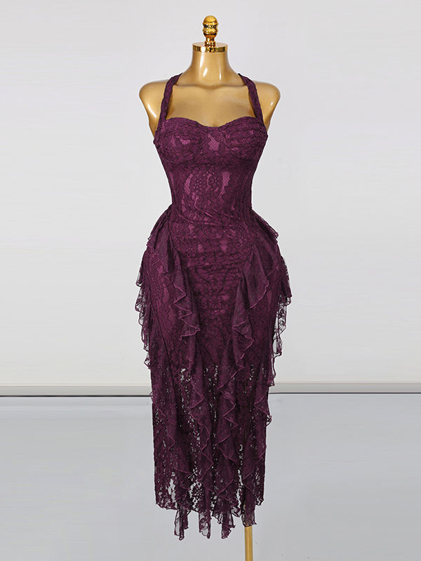 TWOTWINSTYLE Sleeveles Tunic Spliced Lace Ruffles Elegant Dress