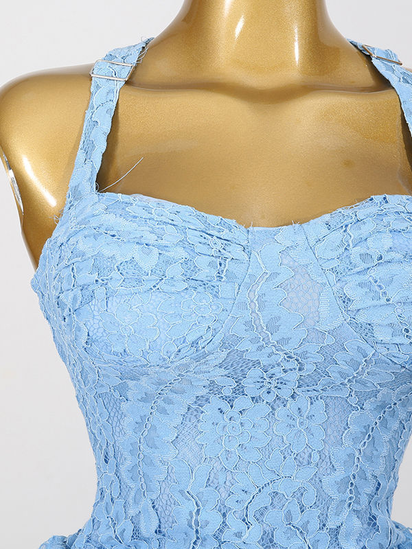 TWOTWINSTYLE Sleeveles Tunic Spliced Lace Ruffles Elegant Dress
