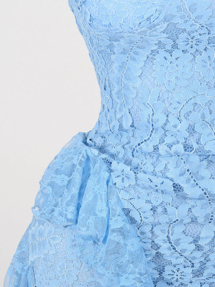 TWOTWINSTYLE Sleeveles Tunic Spliced Lace Ruffles Elegant Dress