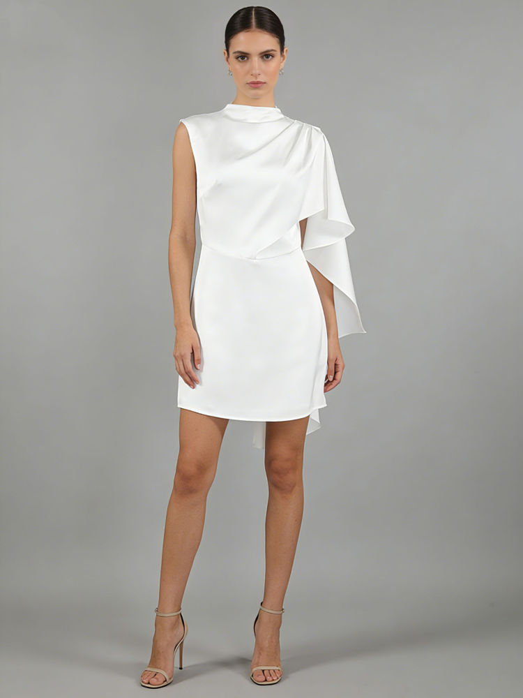 TWOTWINSTYLE Stand Collar Off One Shoulder Designer Dress