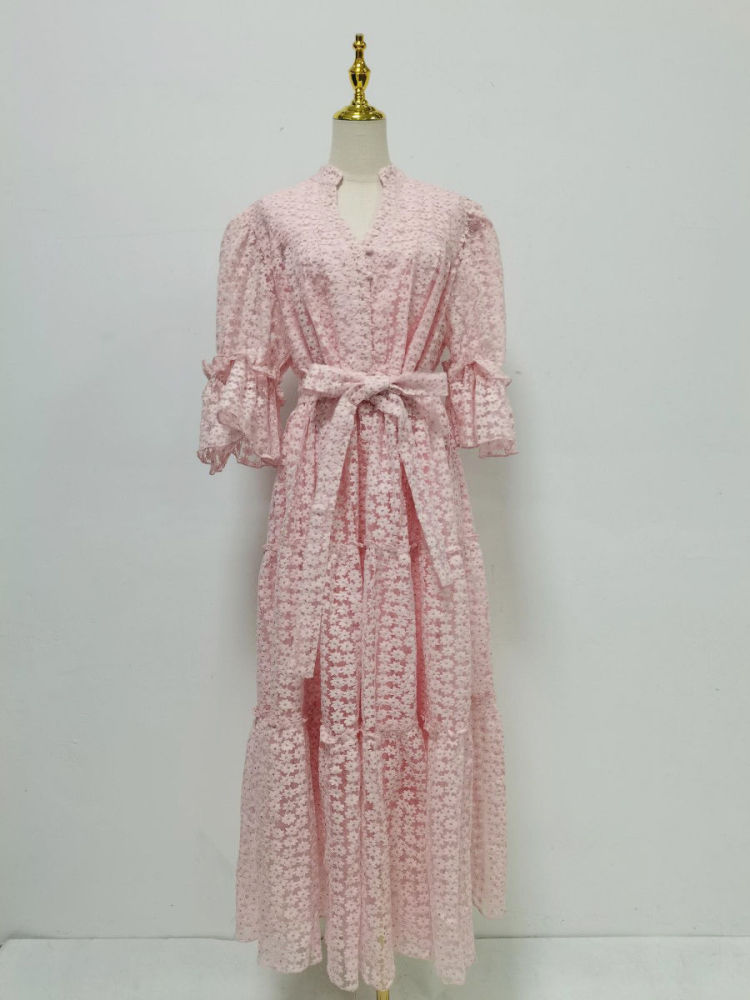 TWOTWINSTYLE V Neck Puff Sleeve High Waist Fashion Dress