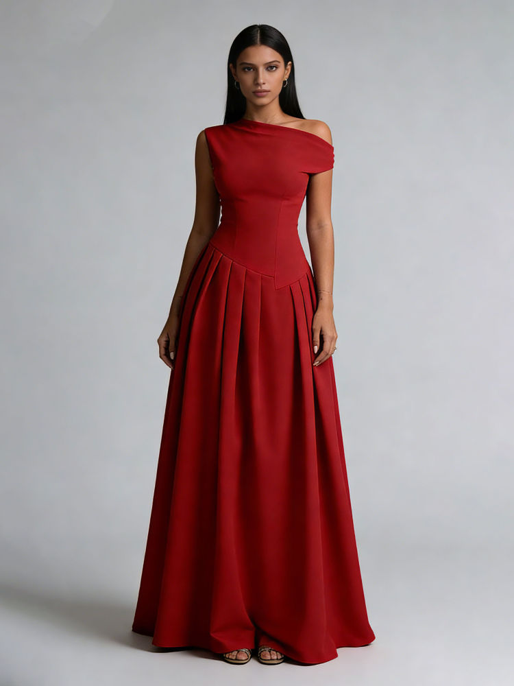 TWOTWINSTYLE Off Shoulder Sleeveles High Waist Minimalist Dress