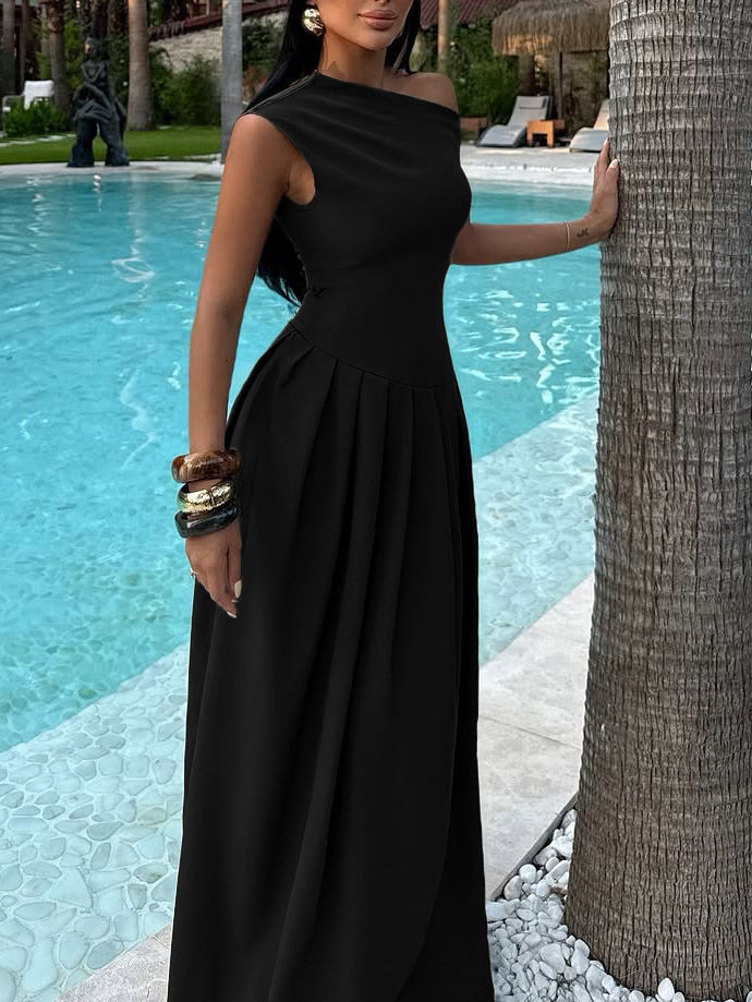 TWOTWINSTYLE Off Shoulder Sleeveles High Waist Minimalist Dress