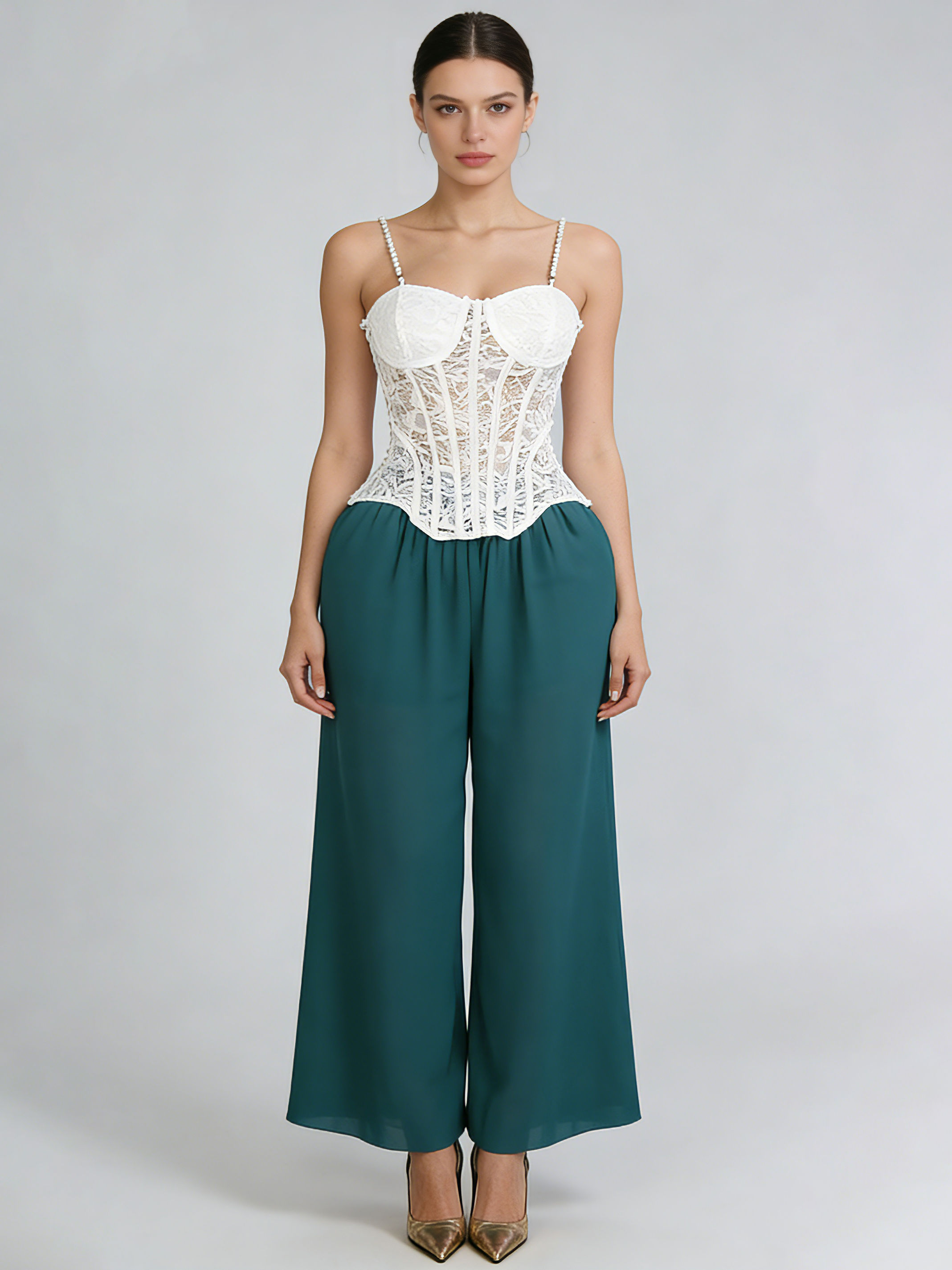 TWOTWINSTYLE Off Shoulder Tunic Vest Loose Pants Vintage Two Piece Set