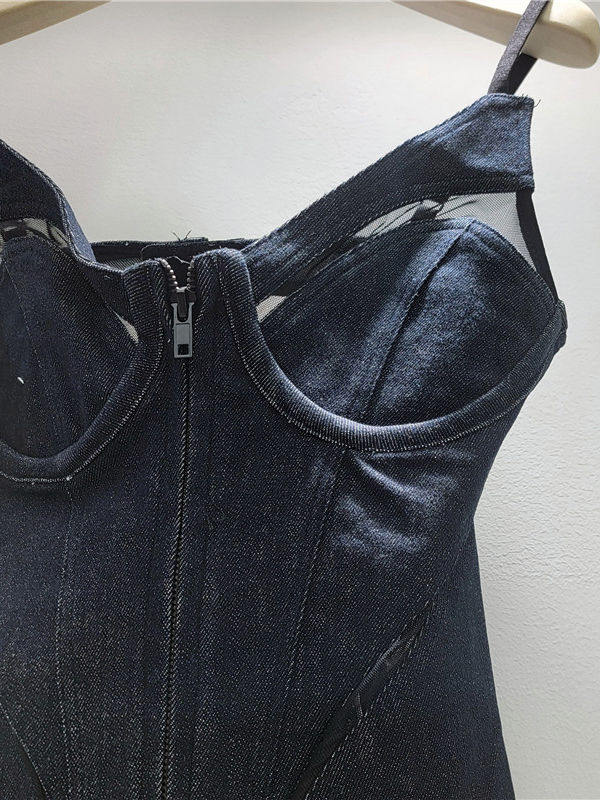 TWOTWINSTYLE Sleeveles Hollow Out High Waist Chic Denim Vest