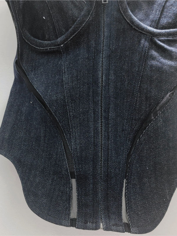 TWOTWINSTYLE Sleeveles Hollow Out High Waist Chic Denim Vest