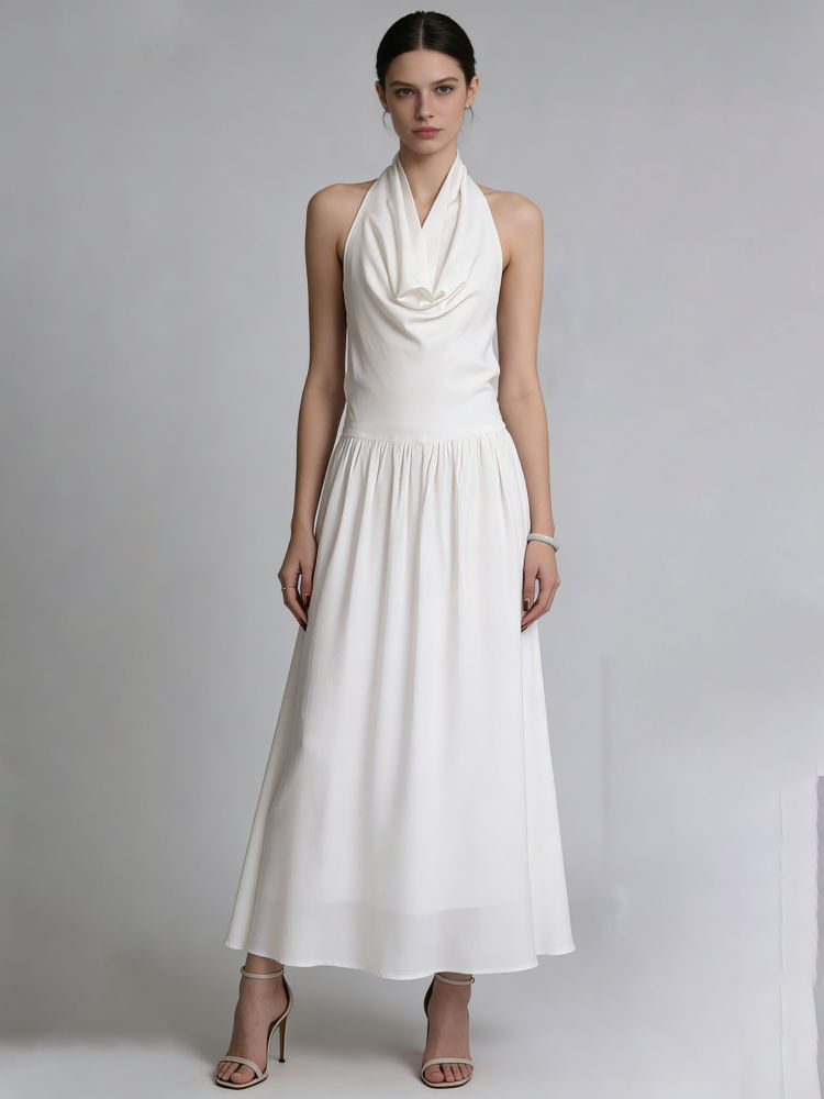 TWOTWINSTYLE Solid Off Shoulder Tunic Designer Halter Neck Dress