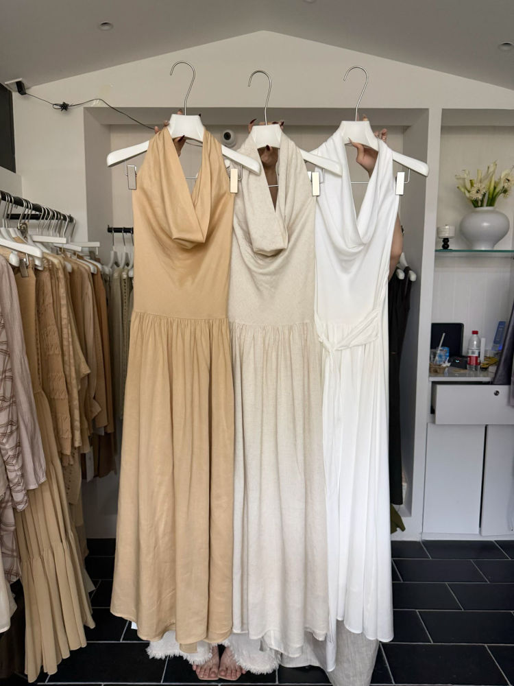 TWOTWINSTYLE Solid Off Shoulder Tunic Designer Halter Neck Dress