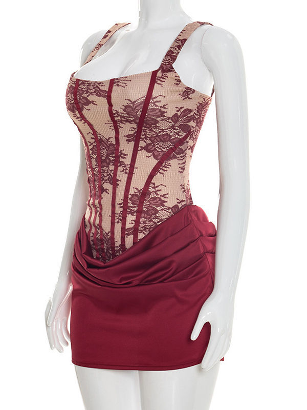 TWOTWINSTYLE Spliced Mesh Ruched Designer Mini Dress