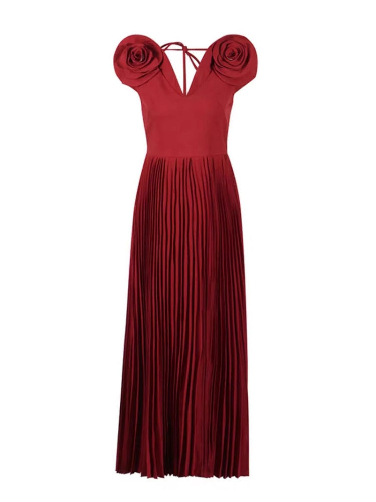 TWOTWINSTYLE V Neck Spliced 3D Flower Tunic Chic Dress