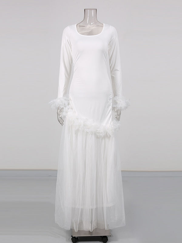 TWOTWINSTYLE Round Neck Patchwork 3D Flower Designer Dress