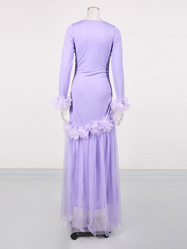 TWOTWINSTYLE Round Neck Patchwork 3D Flower Designer Dress
