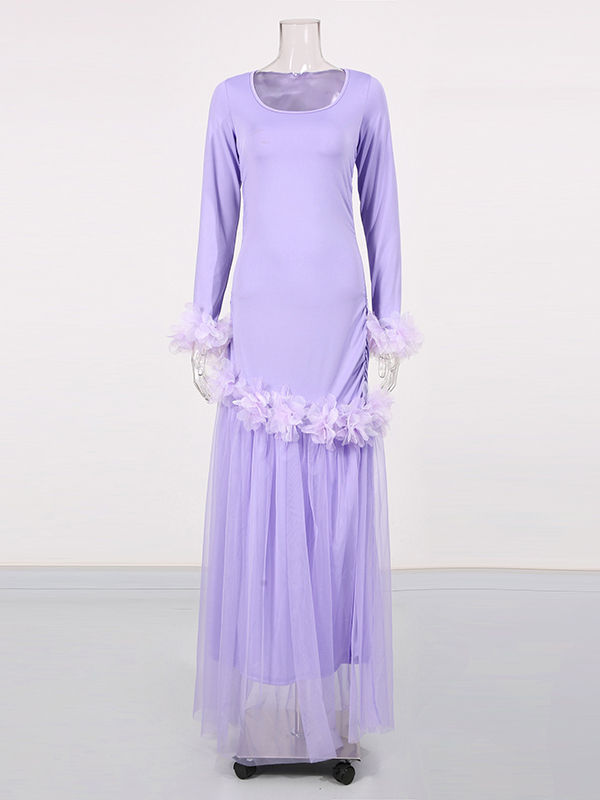 TWOTWINSTYLE Round Neck Patchwork 3D Flower Designer Dress