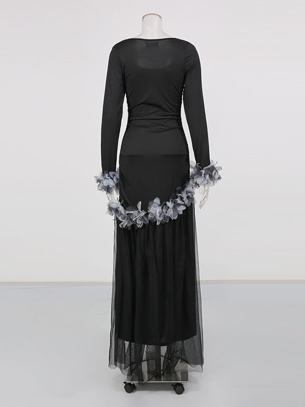 TWOTWINSTYLE Round Neck Patchwork 3D Flower Designer Dress