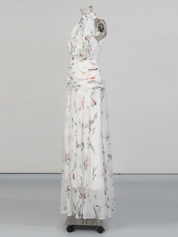 TWOTWINSTYLE Stand Collar Sleeveles Spliced Print Elegant Dress