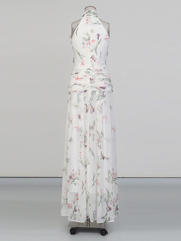 TWOTWINSTYLE Stand Collar Sleeveles Spliced Print Elegant Dress