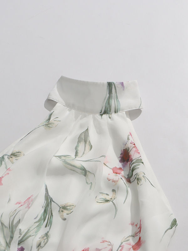 TWOTWINSTYLE Stand Collar Sleeveles Spliced Print Elegant Dress