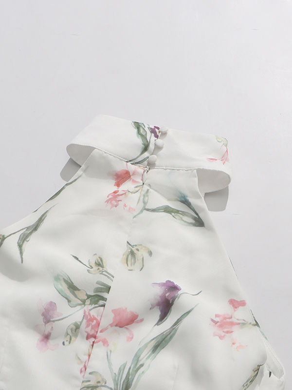 TWOTWINSTYLE Stand Collar Sleeveles Spliced Print Elegant Dress