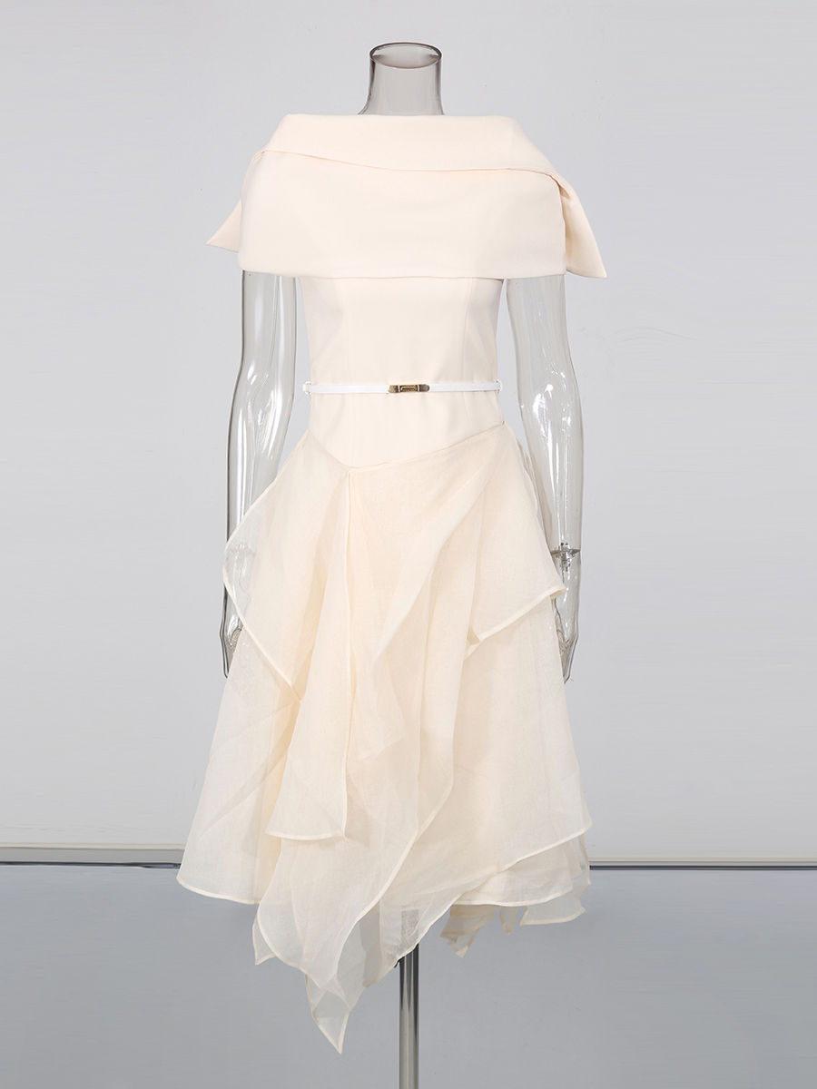 TWOTWINSTYLE Backless Sleeveles Spliced Belt Elegant Dress