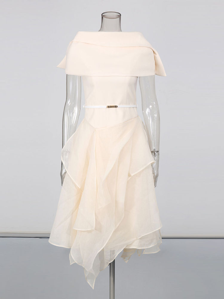 TWOTWINSTYLE Backless Sleeveles Spliced Belt Elegant Dress
