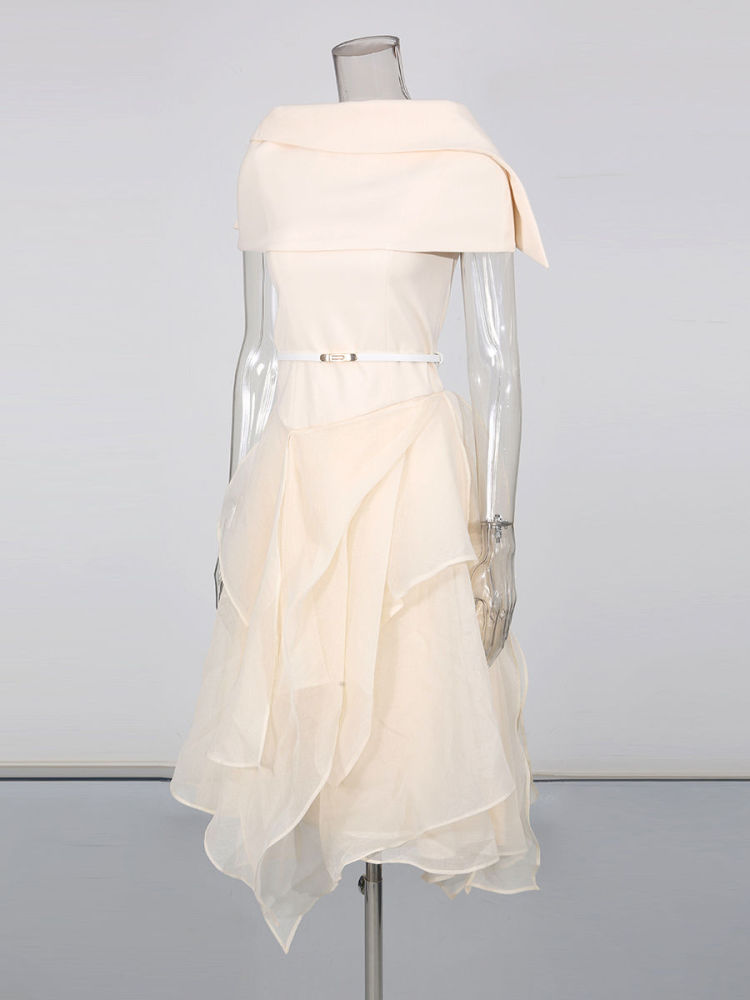 TWOTWINSTYLE Backless Sleeveles Spliced Belt Elegant Dress