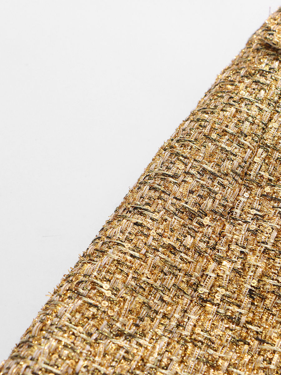 TWOTWINSTYLE Lapel Long Sleeve Patchwork Sequins Temperament Dress