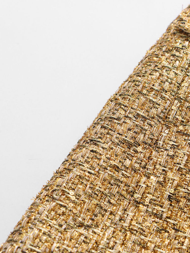 TWOTWINSTYLE Lapel Long Sleeve Patchwork Sequins Temperament Dress