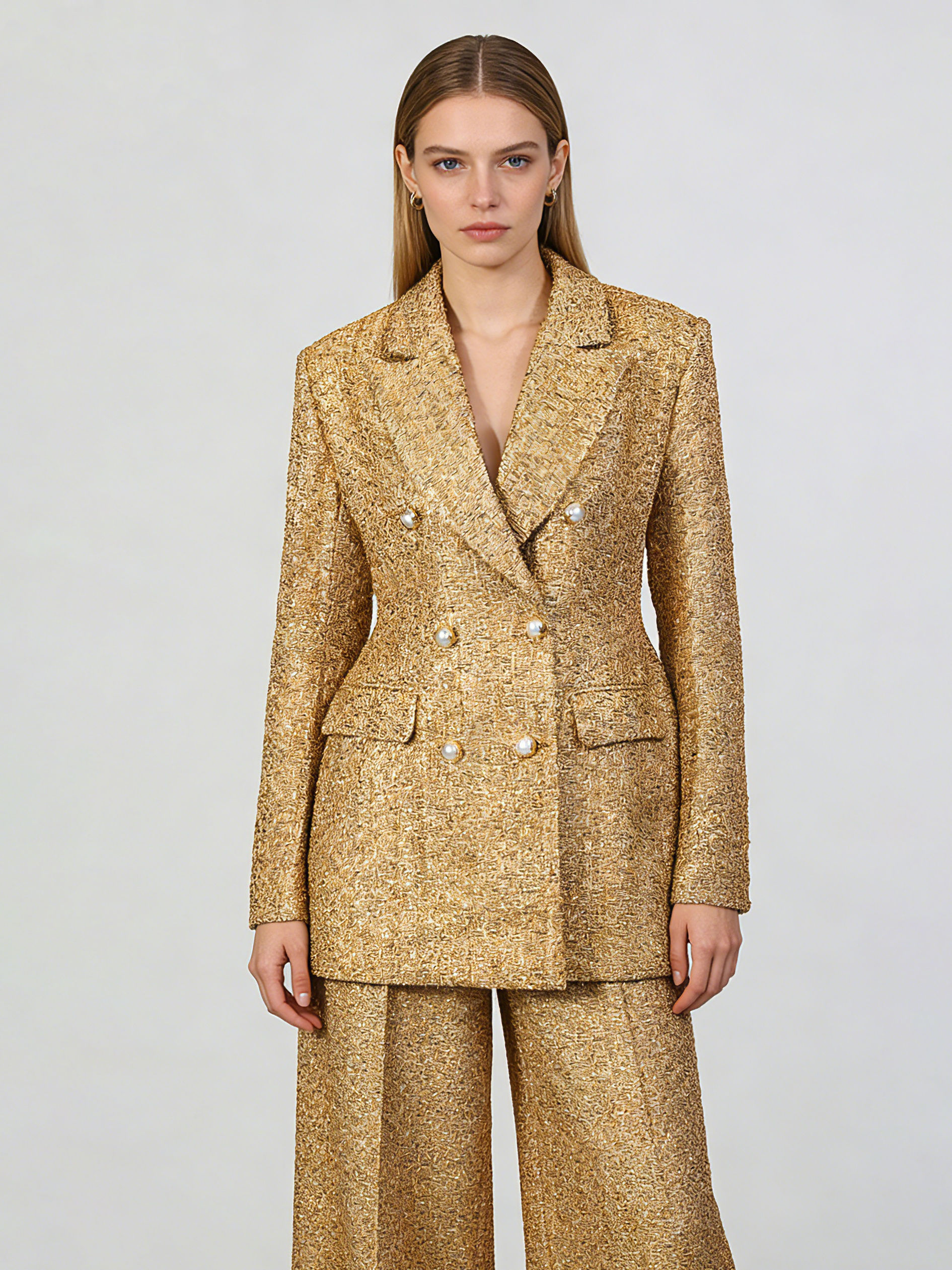 TWOTWINSTYLE Lapel Long Sleeve Patchwork Sequins Temperament Dress