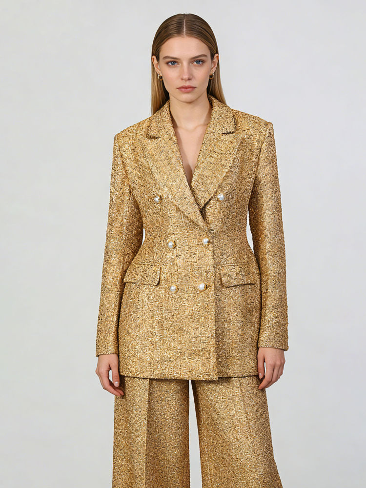 TWOTWINSTYLE Lapel Long Sleeve Patchwork Sequins Temperament Dress