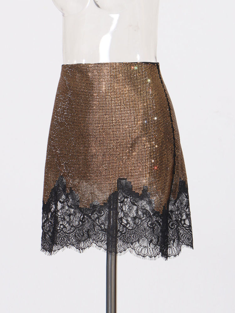 TWOTWINSTYLE Spliced Sequins Patchwork Lace Vintage Dress