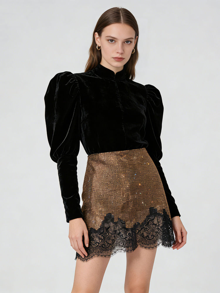 TWOTWINSTYLE Spliced Sequins Patchwork Lace Vintage Dress