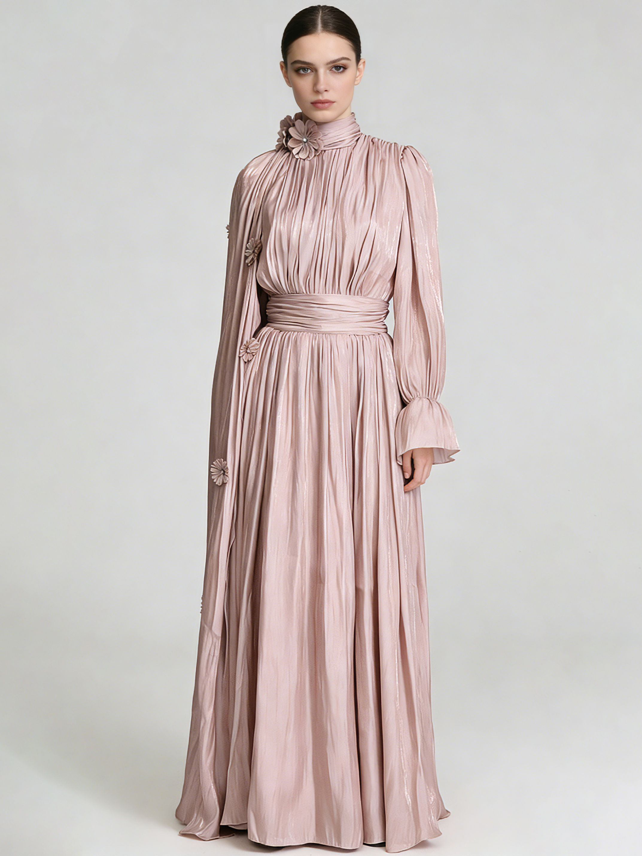 TWOTWINSTYLE Stand Collar Tunic Spliced 3D Flower Elegant Dress