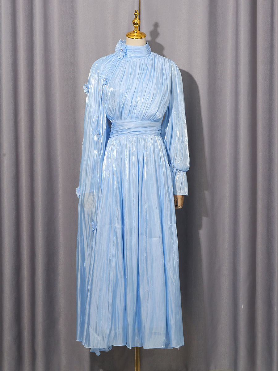 TWOTWINSTYLE Stand Collar Tunic Spliced 3D Flower Elegant Dress
