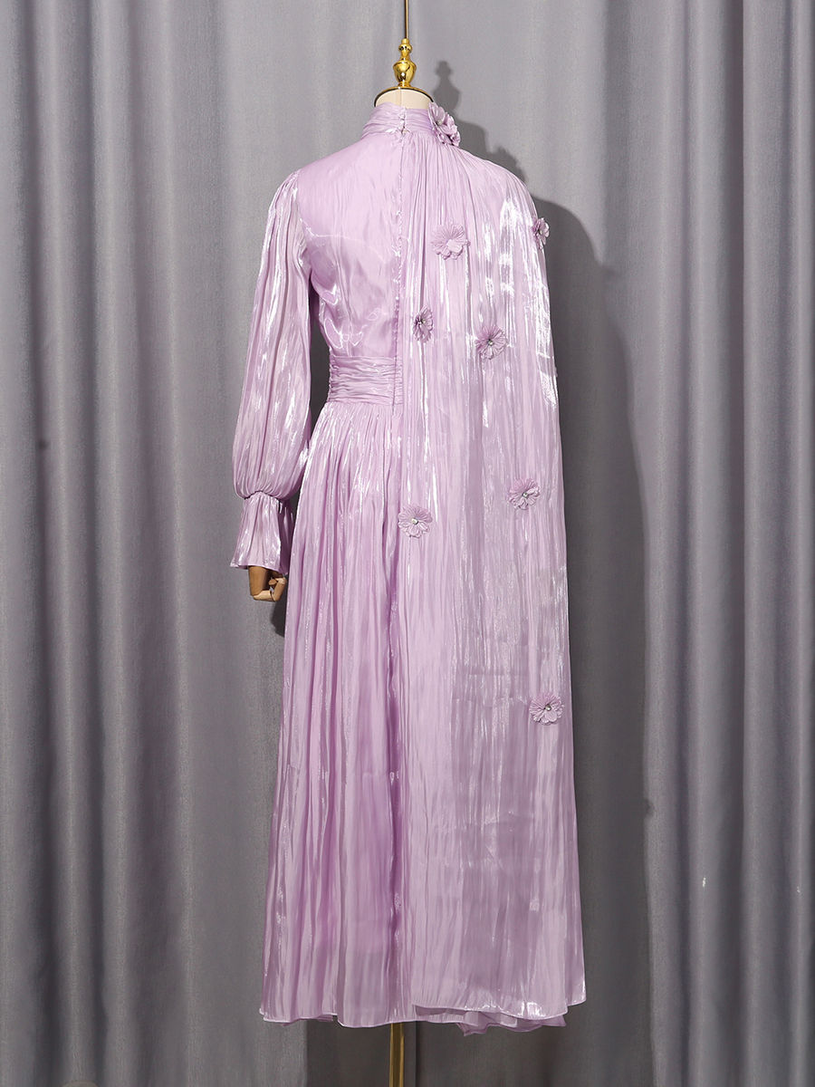 TWOTWINSTYLE Stand Collar Tunic Spliced 3D Flower Elegant Dress