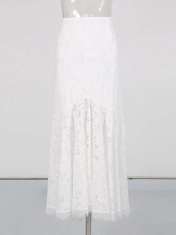 TWOTWINSTYLE V Neck Bell Sleeve Lace Top High Waist Designer Dress