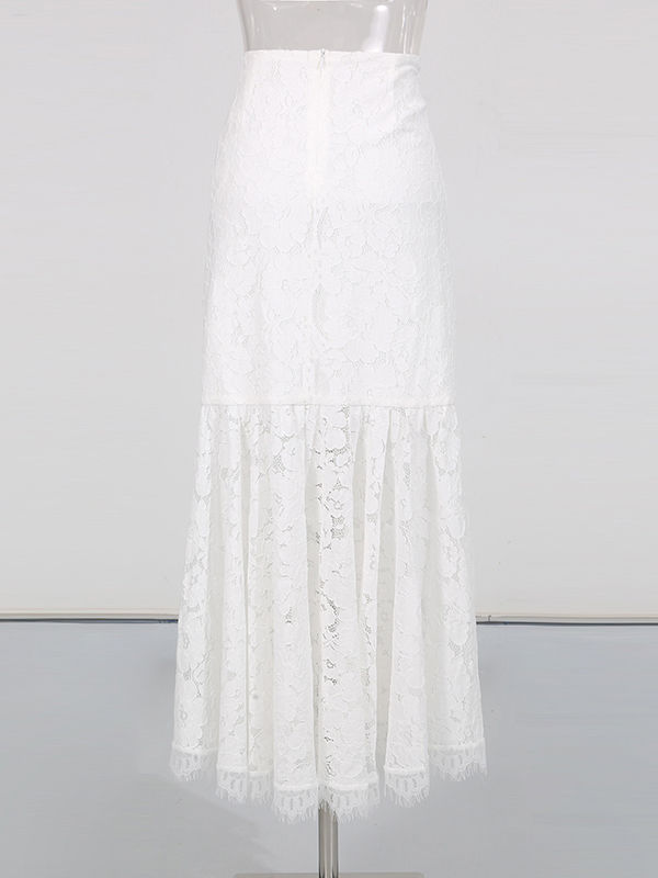 TWOTWINSTYLE V Neck Bell Sleeve Lace Top High Waist Designer Dress