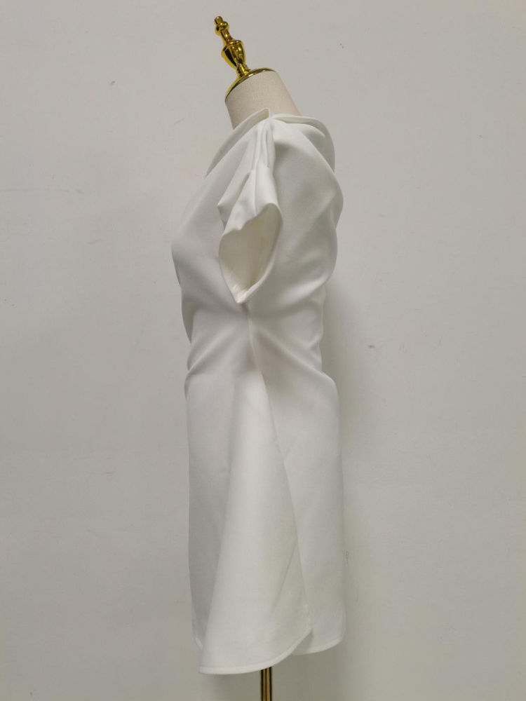 TWOTWINSTYLE Solid Off One Shoulder Tunic Designer Dress