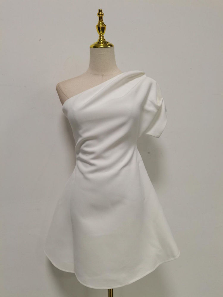 TWOTWINSTYLE Solid Off One Shoulder Tunic Designer Dress