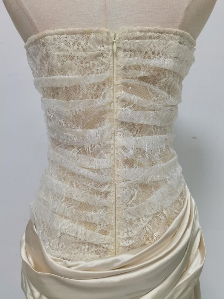 TWOTWINSTYLE Patchwork Lace Pleated Strapless Elegant Dress