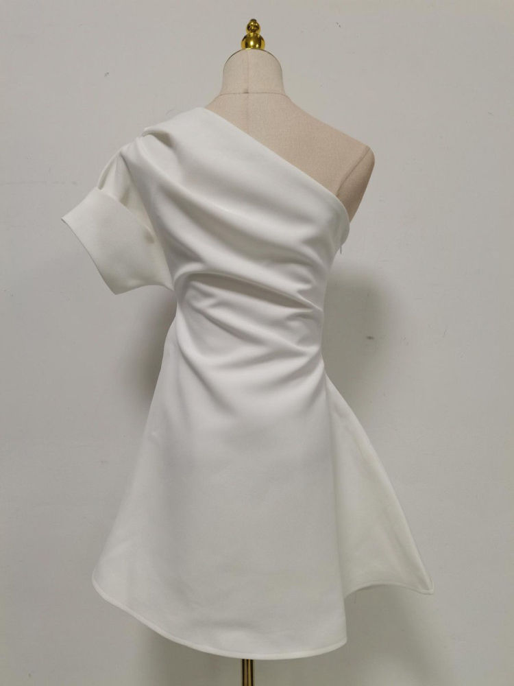 TWOTWINSTYLE Solid Off One Shoulder Tunic Designer Dress