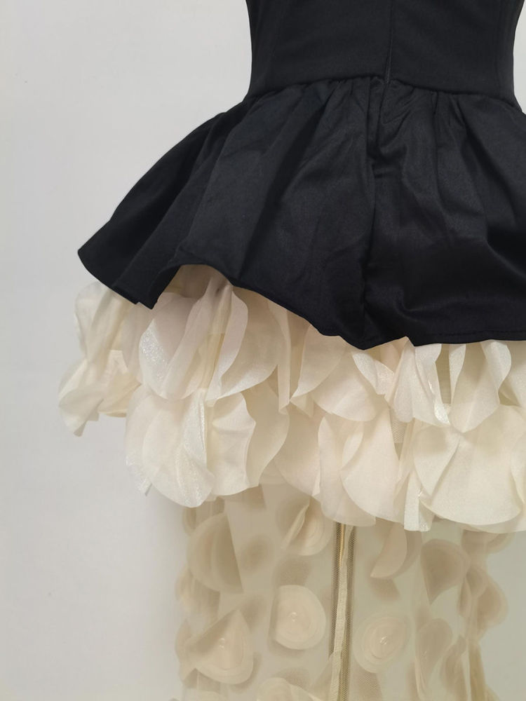 TWOTWINSTYLE Hit Color Off Shoulder Spliced Ruffles Fashion Dress