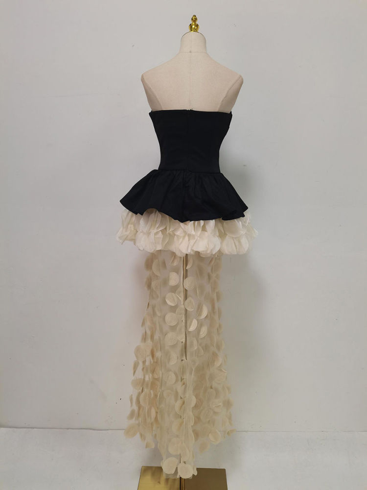 TWOTWINSTYLE Hit Color Off Shoulder Spliced Ruffles Fashion Dress