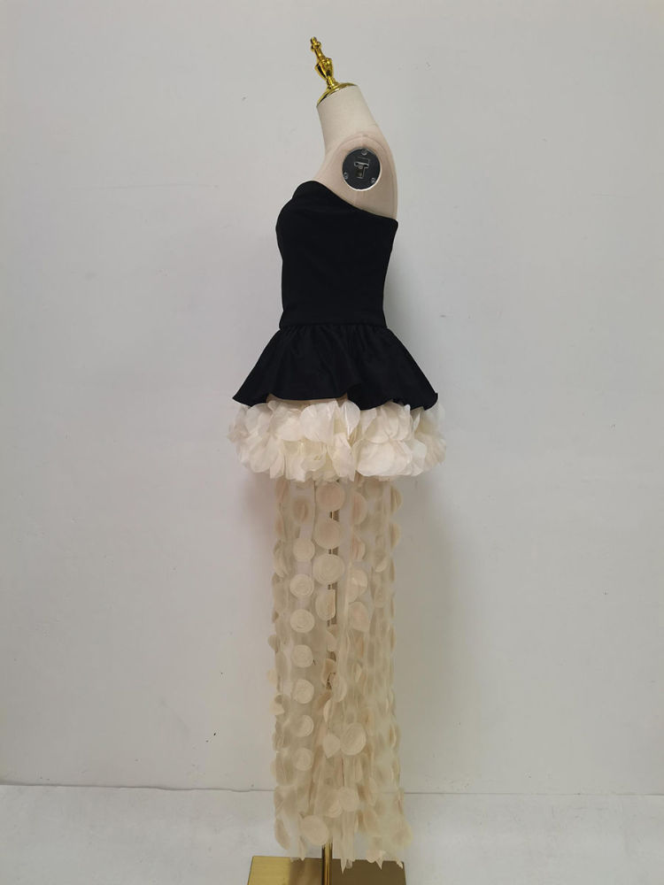 TWOTWINSTYLE Hit Color Off Shoulder Spliced Ruffles Fashion Dress