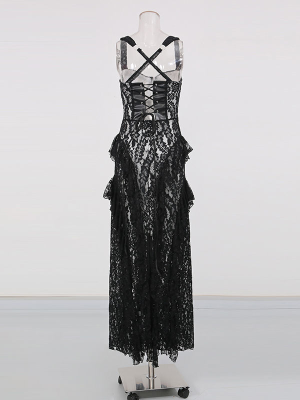 TWOTWINSTYLE Sleeveles Tunic Spliced Lace Ruffles Elegant Dress