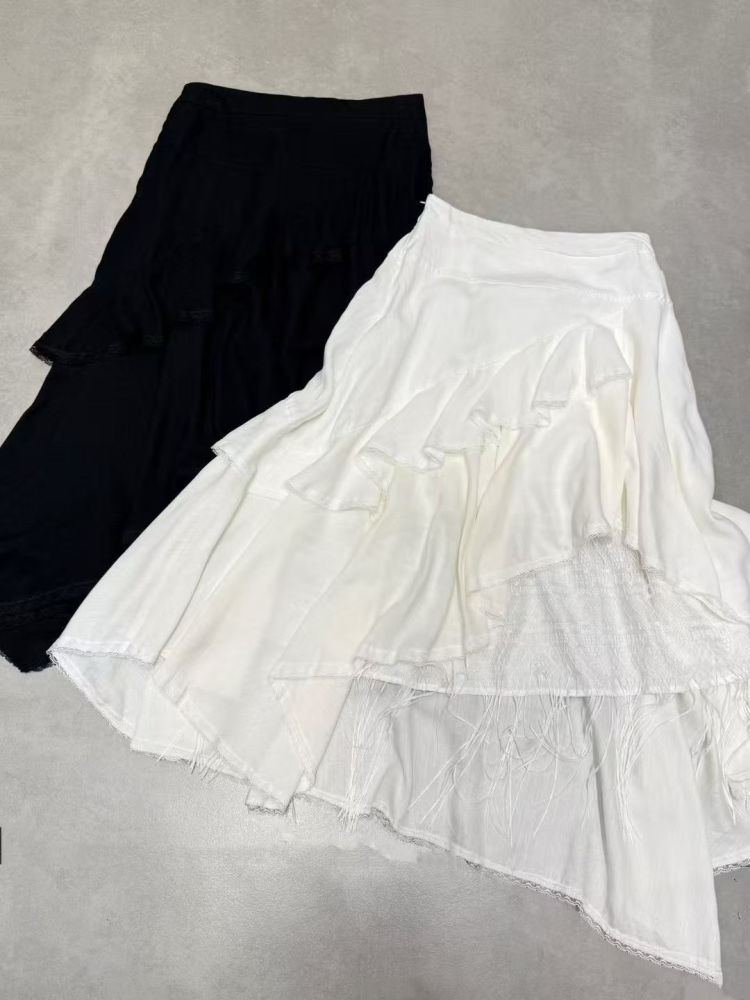 TWOTWINSTYLE High Waist Patchwork Ruffles Irregular Hem Elegant Skirt