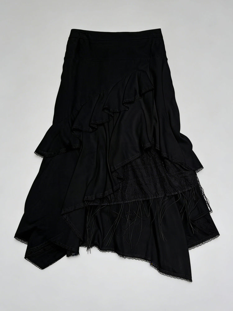 TWOTWINSTYLE High Waist Patchwork Ruffles Irregular Hem Elegant Skirt