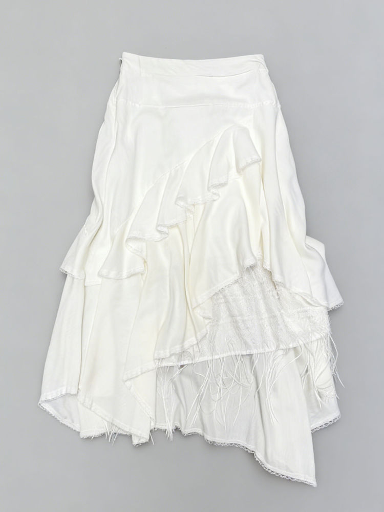 TWOTWINSTYLE High Waist Patchwork Ruffles Irregular Hem Elegant Skirt