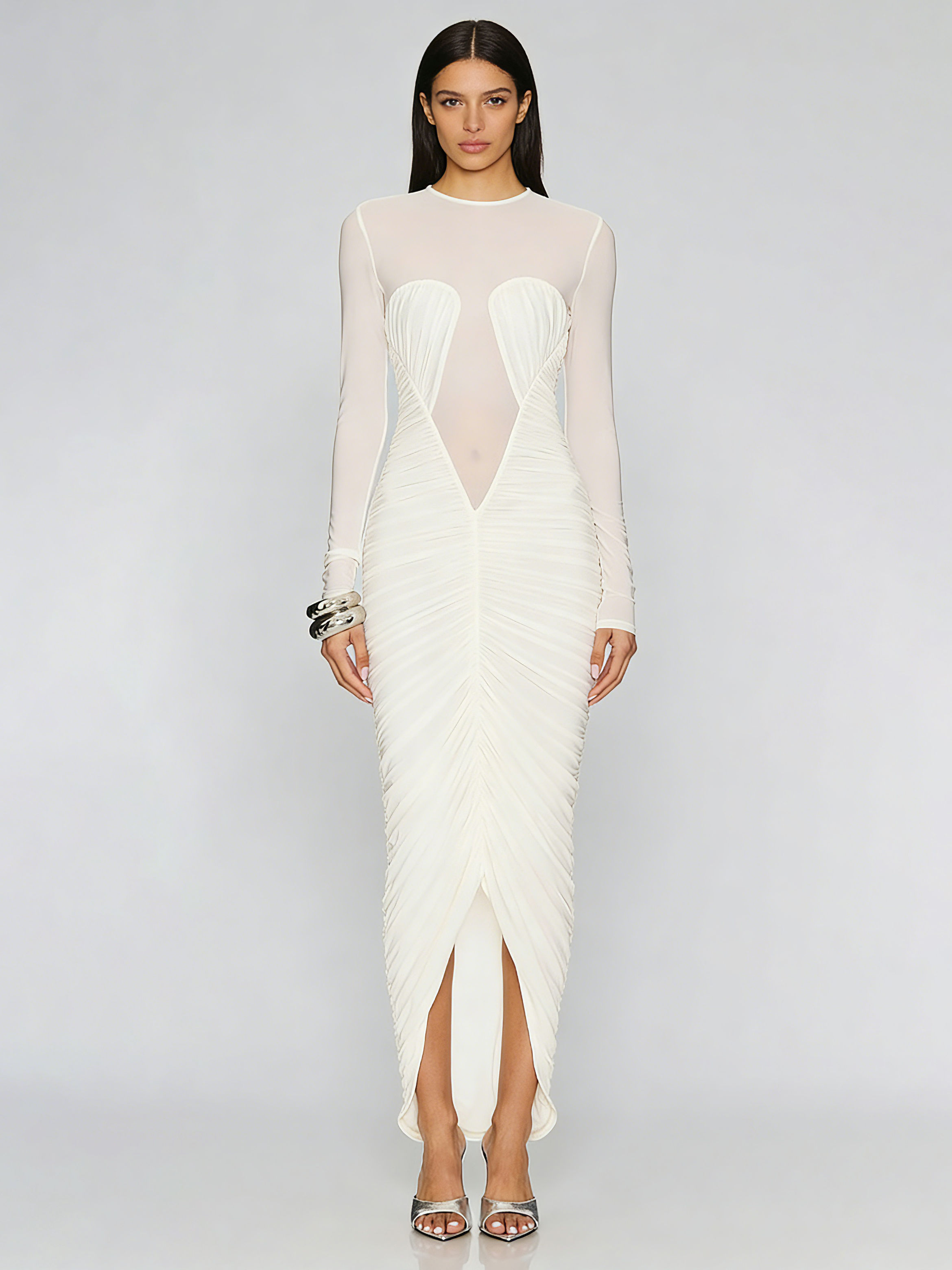 TWOTWINSTYLE Round Neck Ruched High Waist Irregular Hem Elegant Dress